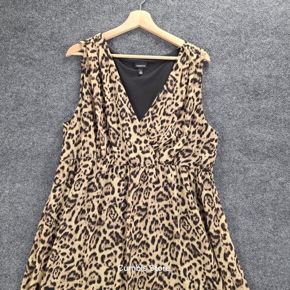 Torrid Dress Womens 2X Brown Leopard Print Sleeveless V Neck Asymmetrical Hem - Picture 4 of 12